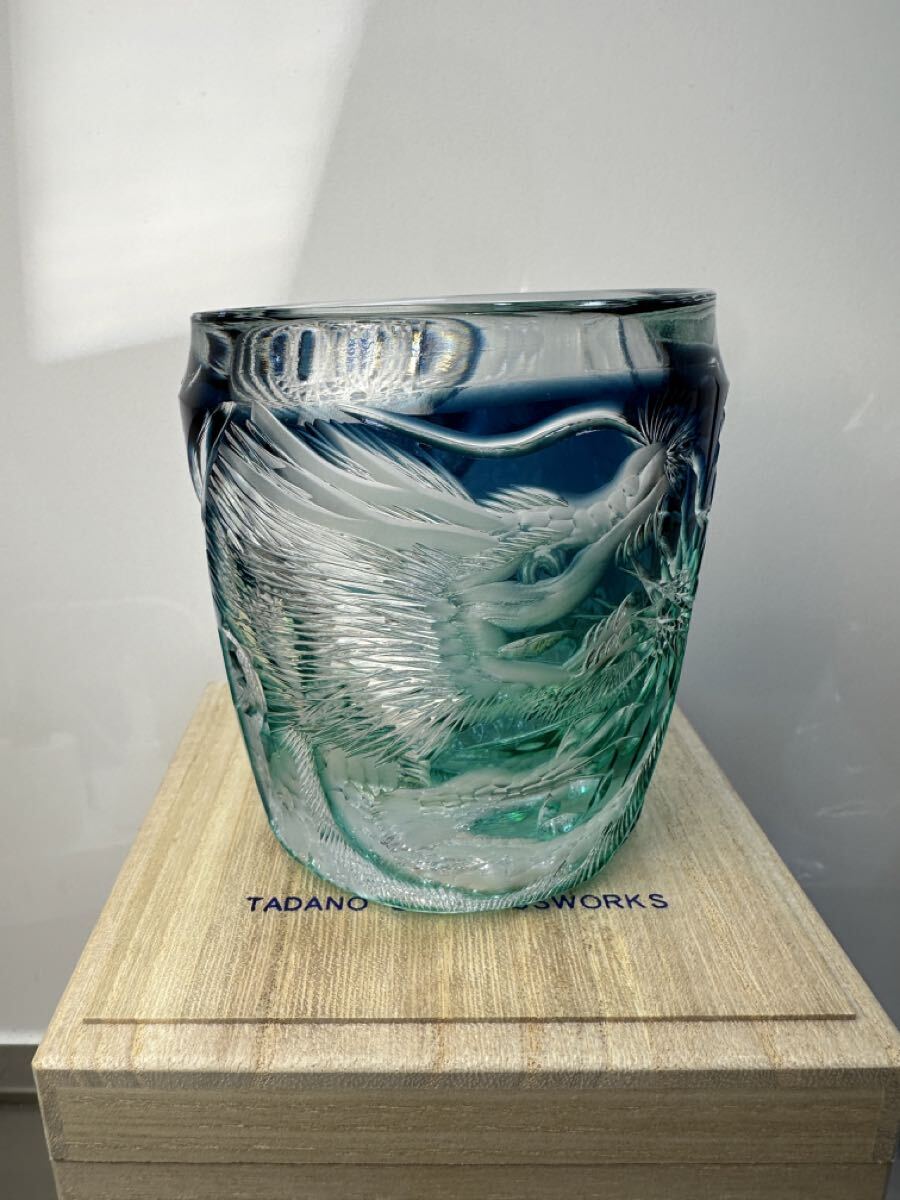 未使用 江戸切子 但野英芳 月に鶴図 ガラス コップ 伝統工芸 切子 美しくて目が離せないっ！伝統的技法×独自の技術で誕生した「但