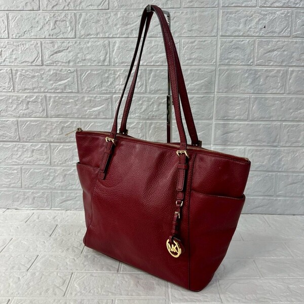 マイケルコース MICHAEL KORS トートバッグ 赤 レッド ゴールド金具 ロゴ チャーム レディース 通勤 通学 肩掛け レザー 本革 シボ革