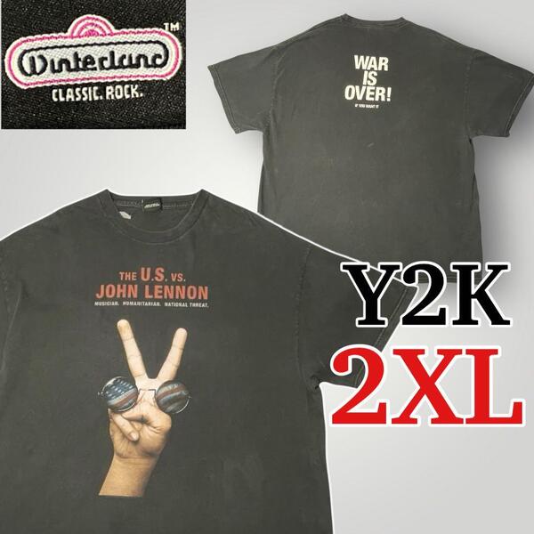 Y2K 00s ジョンレノン 映画Tシャツ 2XL相当 WAR IS OVER ムービーTEE希少 両面プリント 雰囲気系