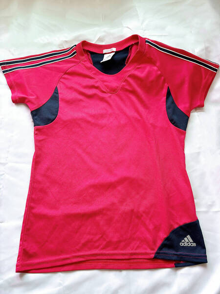 レディースM adidas/アディダス ポリエステルTシャツ 半袖 スポーツ ジョギング ジム ヨガ