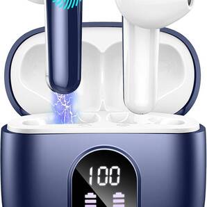 ワイヤレスイヤホン Bluetooth 5.3 最大50時間再生 2024新登場 ENCノイズキャンセリング ブルートゥーHi-Fi音質 日本語取扱説明書付き(青)