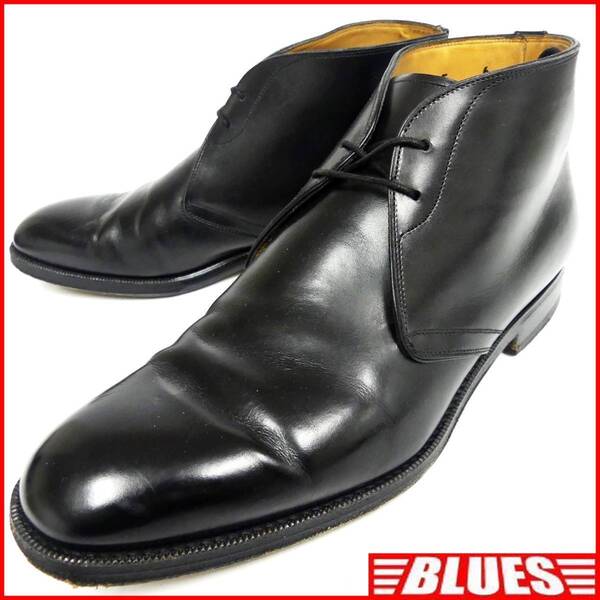 即決★イタリア製 Santoni★26cm位 レザーチャッカブーツ サントーニ メンズ 6 黒 ブラック 本革 ビジネスシューズ 本皮 レースアップ 革靴