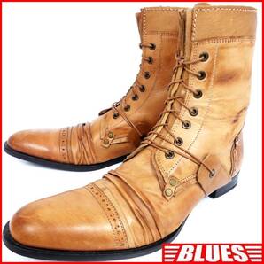 即決★T2in★26cm レザーレースアップブーツ ツイン メンズ 42 茶 キャメル本革 ヒール 本皮 ロング 革靴 レースアップ ストレートチップ