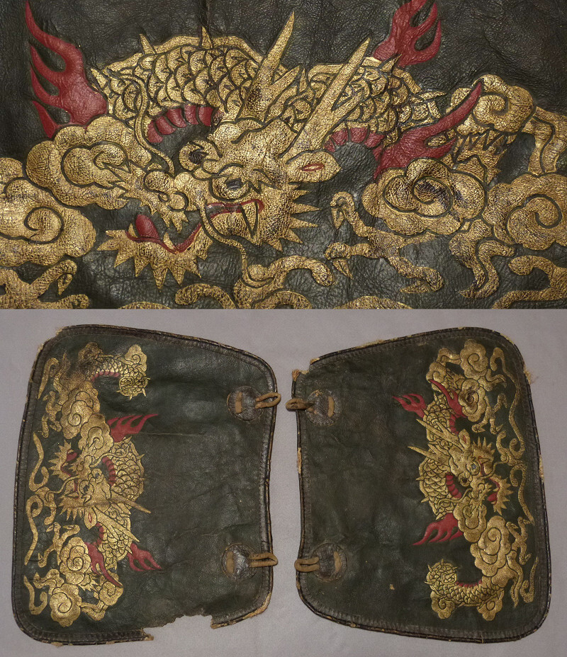 馬具　三尺革　江戸期 馬具｜火縄銃蒔絵海無水干鞍・鞍下付「延宝八龍 八月日 花押