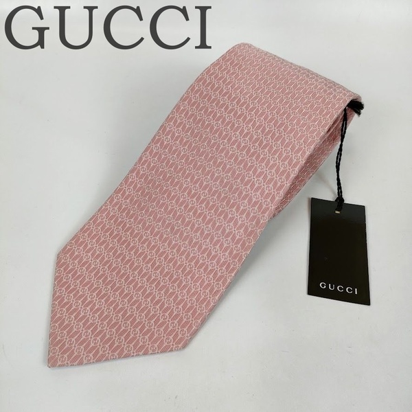 GUCCI グッチ ネクタイ GG柄 総柄 ピンク シルク タグ付き メンズ ビジネス お祝い 希少 レア ハイブラ ブランド