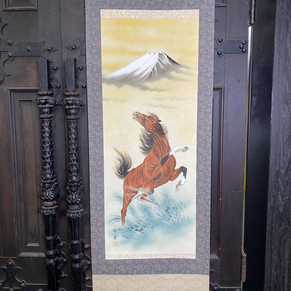 妙心寺　馬絵　絵馬　馬を華山に帰す　掛け軸っぽい色紙　軸ないけど 妙心寺 馬絵 絵馬 馬を華山に帰す 掛け軸っぽい色紙 軸ないけど