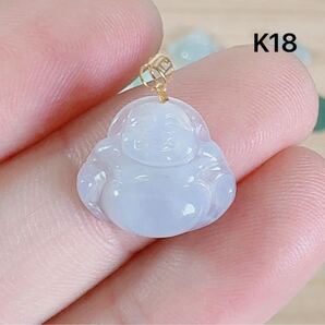 R2-01890天然本翡翠《本物保証》 ミニ白氷翡翠 仏様ペンダント 金銭運 ミャンマー産 K18 一点物 希少 縁起物 お守り パワーストーン