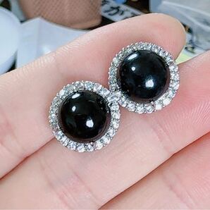 R2M-0282天然本翡翠《本物保証》黒翡翠ピアス9.9mm一点物 魔除け 昇進 成功 風水 金運 財運 縁起物 パワーストーン 画像通りケース付き