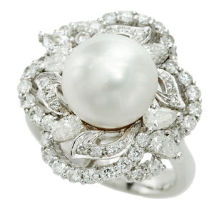 【本物保証】 鑑付 新品同様 リング 指輪 14.5g プラチナ Pt900 本真珠 パール 約10.8mm メレダイヤ 1.59ct 14.5号 ノーブランド No brand