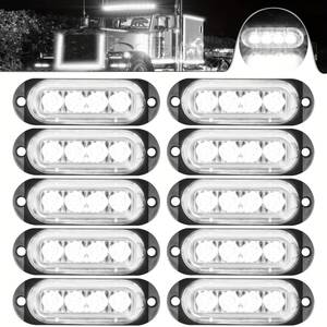 10個セット 車用 サイドライト 12-24V 防水 4LED ホワイト 白 LEDライト 明るい 8.6cm バイク 簡単取付 サイドマーカー 配線付き t6911