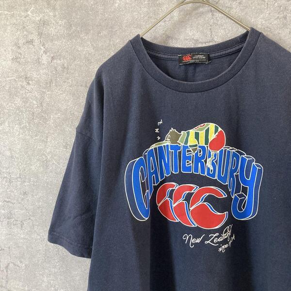Canterbury カンタベリー Tシャツ ビッグロゴ ラグビー 紺Lサイズ