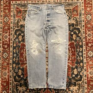 90s USA製 Levi's 501 デニムパンツ W36 L32 W88cm リーバイス ヴィンテージ グランジ ダメージ ジーンズ 524刻印 インディゴ 90s