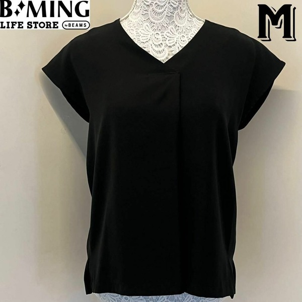 ビーミングバイビームス B:MING LIFE STORE by BEAMS レディース 半袖 タックブラウス トップス ブラック・黒 Mサイズ Vネック