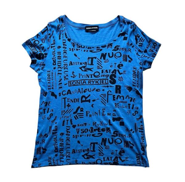 ソニアリキエルSONIA RYKIEL 半袖ロゴ プリントTシャツ 青系 サイズL