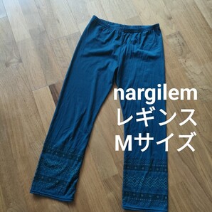 Nargaim 春夏 裾ネイティブ柄 薄手 レギンス ネイビー M