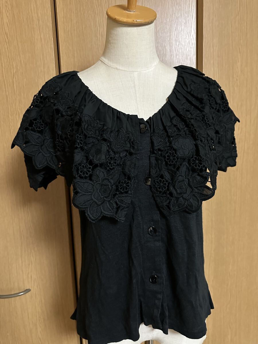 【美品】4298シズカコムロスパンコールレース刺繍デニムジャケットブラック黒L ジャケット - 4298 SHIZUKA KOMURO