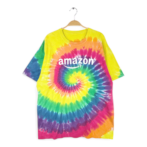 【送料無料】AMAZON アマゾン タイダイ染め 企業ロゴ Tシャツ マルチカラー センターロゴ 大きいサイズ メンズXXL相当 古着 @BZ9055