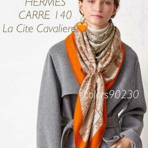 完売希少! エルメス カレジェアン カシミヤシルク 大判スカーフ ストール カレ140 カシシル ラ シテ カヴァリエール 地図 オレンジ 極美品