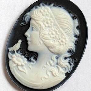 ■gen_040 カメオ ストーン 天然石 ルース 美品 希少 メノウ 瑪瑙 ★ ブローチ ペンダント ネックレスに! 美人 女性 横顔 花 鳥