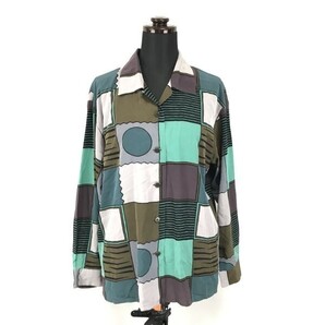 コレット/KORET★長袖シャツ【レディースL程度/緑系×グレー×茶系】◆BG832