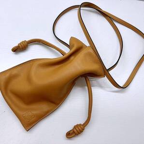 良好品 LOEWE ロエベ アナグラム フラメンコポケット ミニショルダー スマホショルダー ブラウン A411F10X01