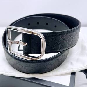 未使用保管 美品 GUCCI グッチ マイクロシマ レザー エンボス ベルト 75 黒 シルバー 449716