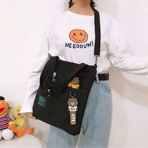 キャンバス トートバッグ 2way レディースショルダーバッグシンプル 通勤通学 ブラック