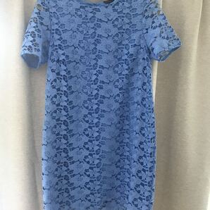 ワンピース レース 水色 パーティ 結婚式 総レース M 9号 半袖
