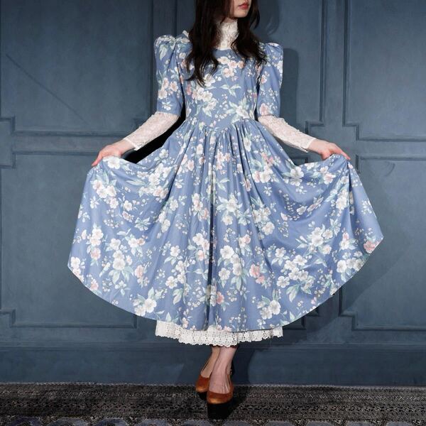 60’s〜70’s USA VINTAGE FLOWER PATTERNED DESIGN DRESS ONE PIECE/60年代〜70年代アメリカ古着お花柄ドレスワンピース