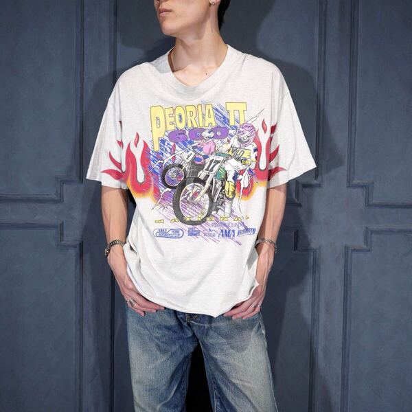 90's USA VINTAGE FRUIT OF THE LOOM BIKER PRINT DESIGN T SHIRT/90年代アメリカ古着バイカープリントデザインTシャツ