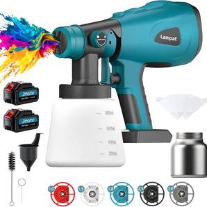 コードレススプレーガン バッテリー二個付属 電動スプレーガン 電動塗装機 2×800ml大容量タンク 5つの銅ノズル 噴射量調節可能