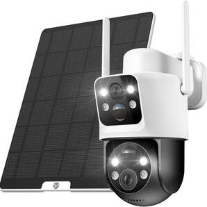 デュアルレンズ & 両監視画面 & 360°死角なし監視 防犯カメラ 屋外 ソーラー 監視カメラ 屋外 ソーラー PIR 動体検知 防犯カメラ 工事不要