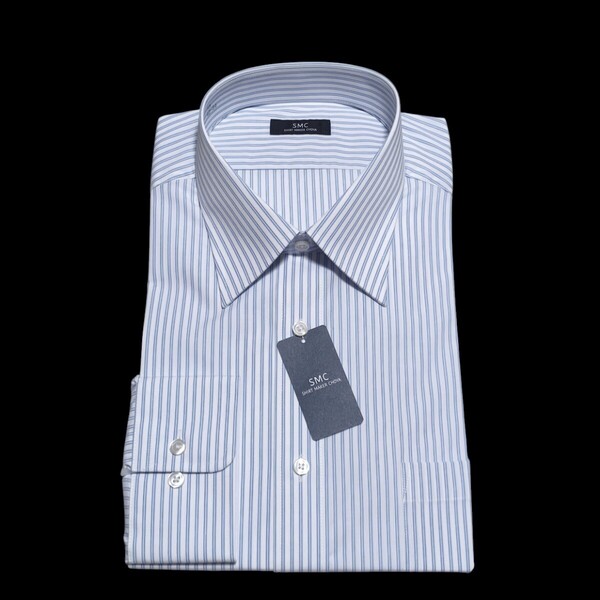 新品 42-84 SMC 長袖 レギュラーカラー ワイシャツ 百貨店ライン 形態安定加工 SHIRT MAKER CHOYA ブルーストライプ