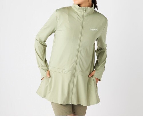 Lサイズ】新品 マリクレールスポーツ marie claire SPORT 接触冷感 ロング丈UVカットジャケット ラッシュガード 415702 ライトグリーン