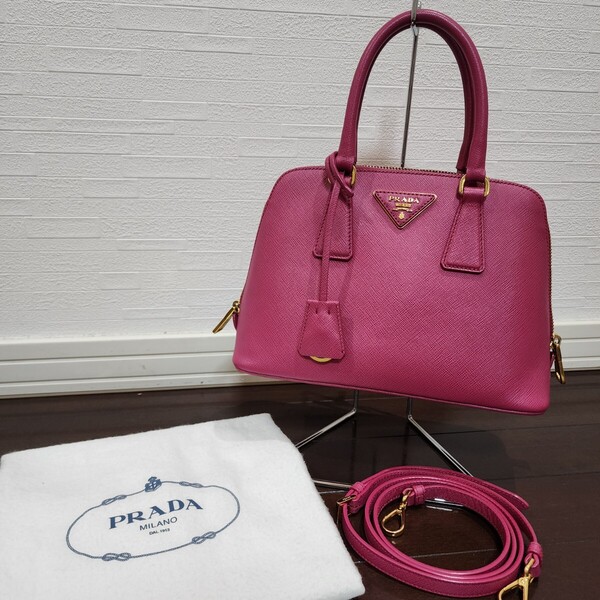 PRADA プラダ レザー ハンドバッグ ショルダーバッグ ゴールド金具 ピンク 2wayサフィアーノ