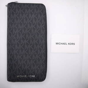 $ 新品 $ 希少♪◆ MICHAEL KORS ◆ マイケルコース ◆ MK モノグラム PVC レザー製 ◆ ラウンドファスナー 長財布 定期入れ◆ 黒 ブラック