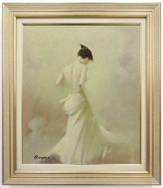 ［真作］Ｆ10号　油彩画　美人画　美少女画　リアリズム　天使　額付き 真作］F10号 油彩画 美人画 美少女画 リアリズム 天使 額付き 2025