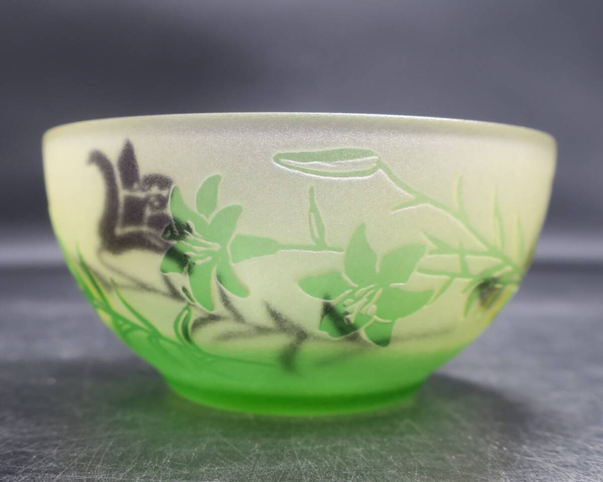 エミール・ガレ 硝子碗 アンティーク  アール・ヌーヴォー 共箱無し エミールガレ オリジナル アール・ヌーボー ガラス花瓶