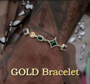 18kgp 金 イエロー ゴールド テニスチェーン ストーン ブレスレット ジルコニア グリッター glitter jewelry ヒップホップ ダイヤ メンズ
