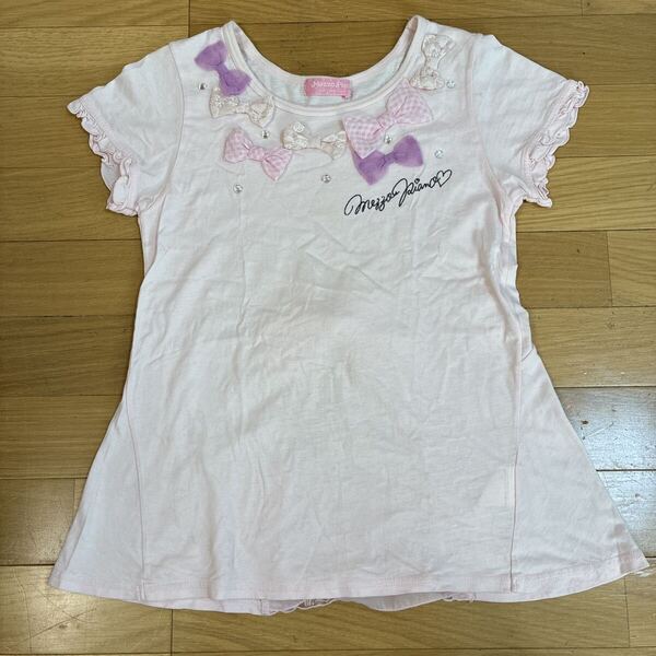 メゾピアノ 半袖Tシャツ 150センチ トップス キッズジュニア 女の子女子 半袖カットソー リボン 子供服 ピンク