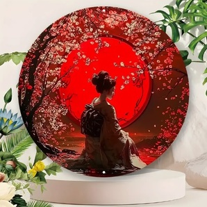 入荷!着物女性と此処ではない何処かへ⑤ ブリキ/アルミ看板 ラウンド インテリア