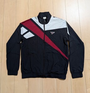 O 良品 Reebok CLASSIC VECTOR TRACK TOP リーボック クラシック ベクター トラックトップ トラックジャケット ナイロンジャケット 黒 白