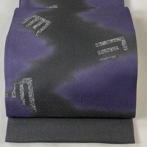袋帯 美品 秀品 源氏香 霞 箔 ぼかし 灰紫 お太鼓柄 正絹 【中古】