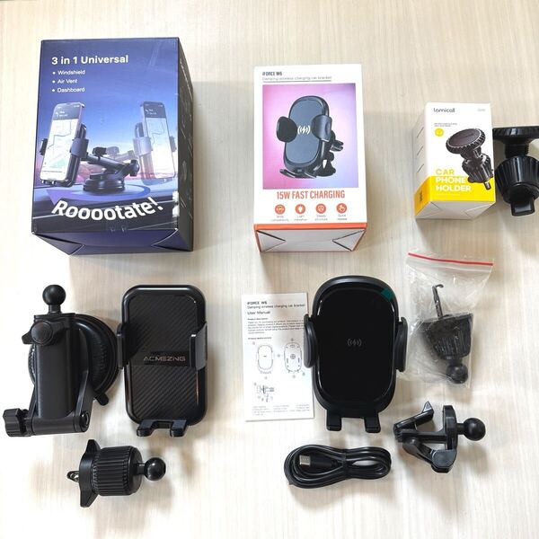 【3種セット】車載ホルダー スマホホルダー エアコン吹き出し口/クリップ式&充電式&マグネット式