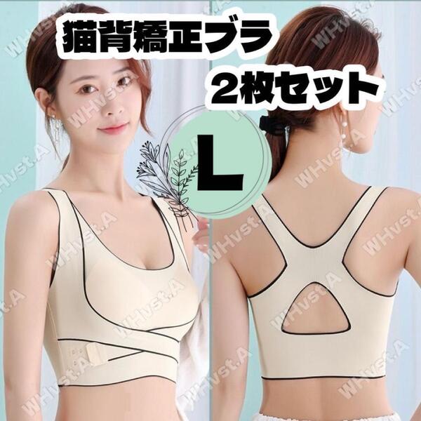 姿勢矯正 猫背矯正ブラ 2枚セット L ベージュ ナイトブラ 補正ブラ 育乳ブラ
