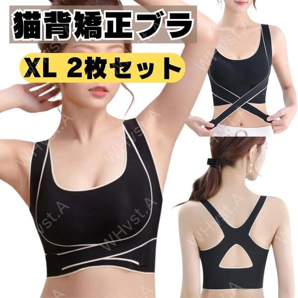 姿勢矯正 猫背矯正ブラ 2枚セット XL ブラック ナイトブラ 補正ブラ 育乳
