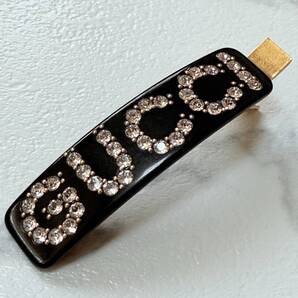 ★ GUCCI グッチ バレッタ ヘアアクセサリー ブラック 黒 ロゴ ラインストーン スタッズ キラキラ ヘアクリップ イタリア製 ★
