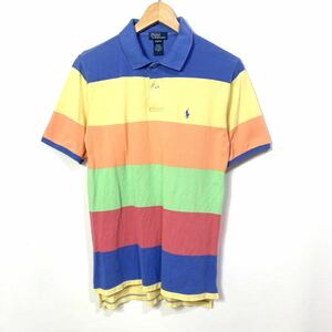 ■KIDS Polo by Ralph Lauren ラルフローレン 太ピッチ マルチボーダー 鹿の子素材 半袖ポロシャツ 古着 アメカジ サイズM■