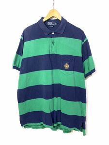 ■ビッグサイズ Polo by Ralph Lauren ラルフローレン 太ピッチ ボーダー柄 胸ポケ 鹿の子素材 半袖ポロシャツ 古着 アメカジ サイズL■