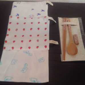 新品 お箸 箸置 スプーン & ガーゼハンドタオル3枚 K